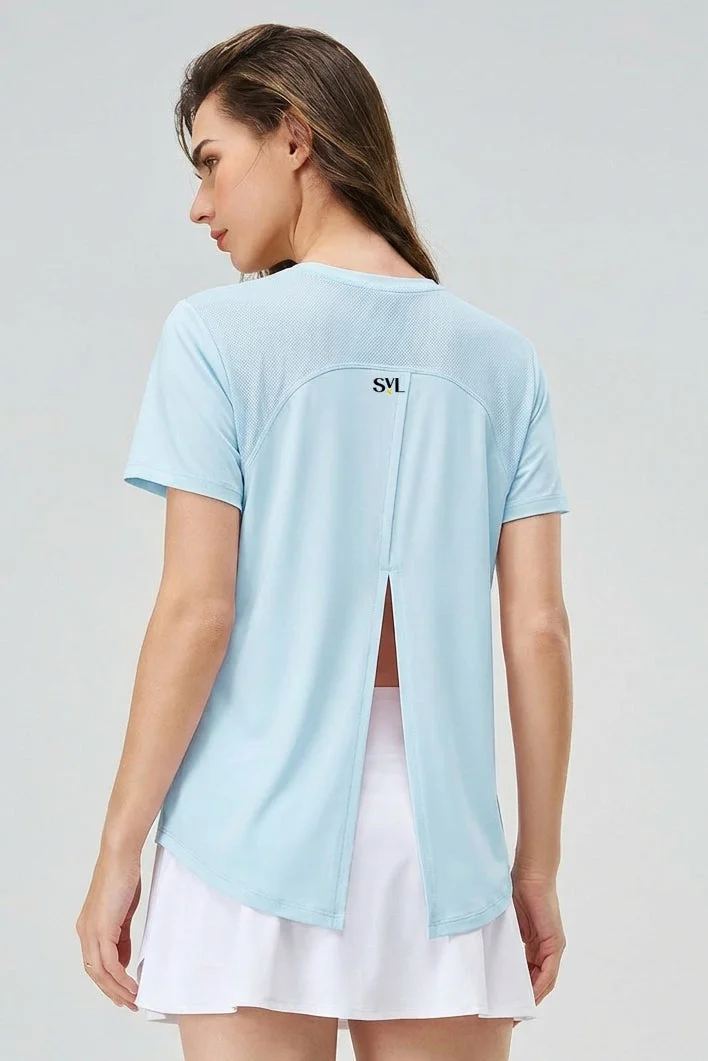 SVL Women's T-shirt with Half Slit Back - Light Blue - SVL